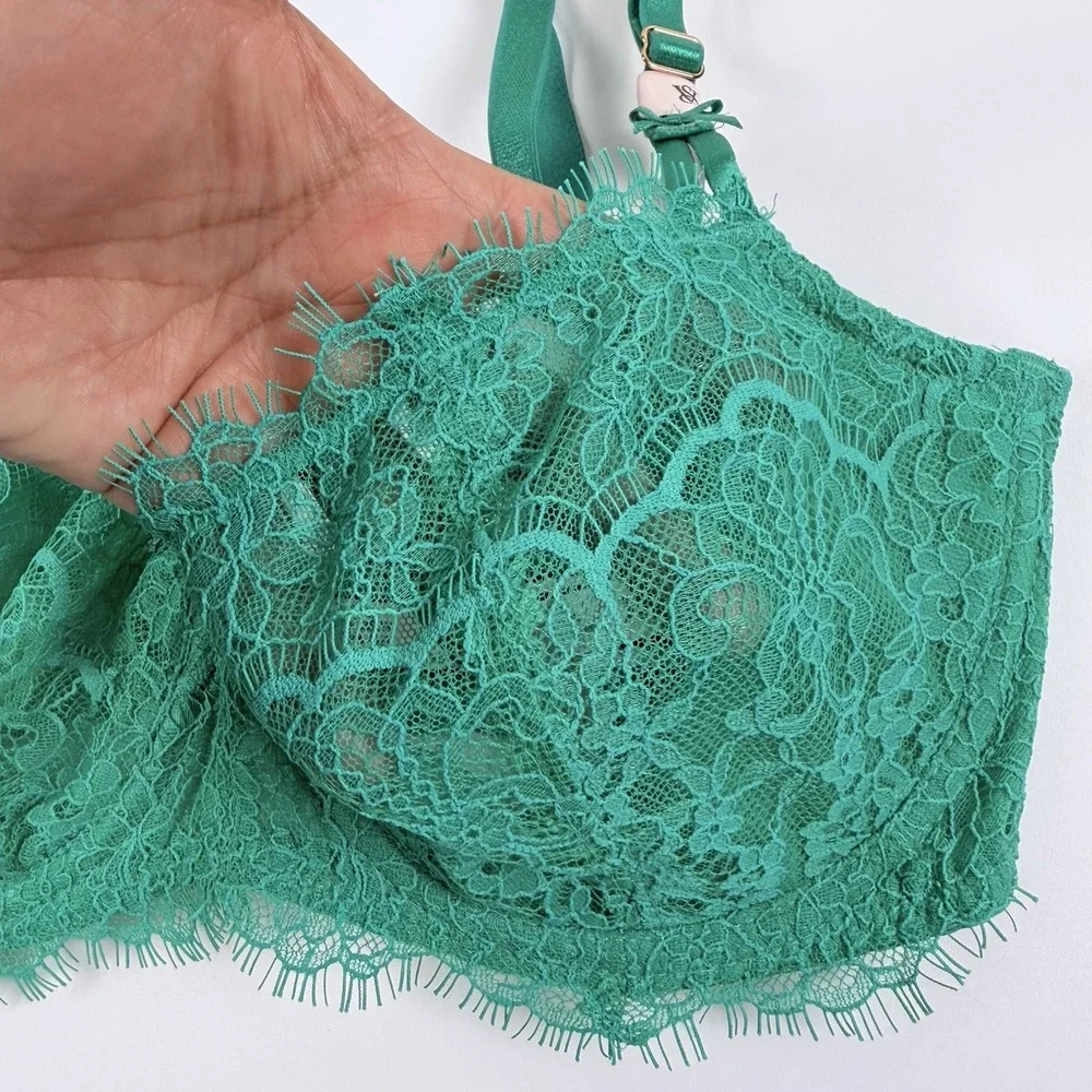 Victoria's Secret Dream Angels Unlined Uplift Sling Lace Bra Emerald Green 32DDD